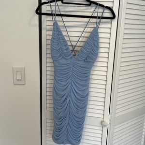 Blue ruched mini dress